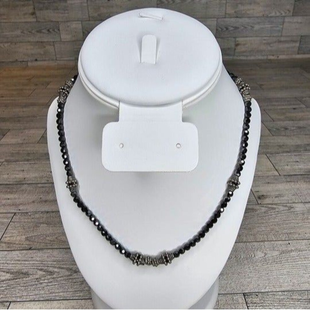 Black Spinel and Silver Accent 18" Bead Necklace, Pendant Chain Toggle Closure